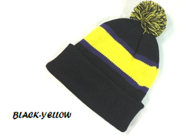 Black and Yellow Pom Beanie